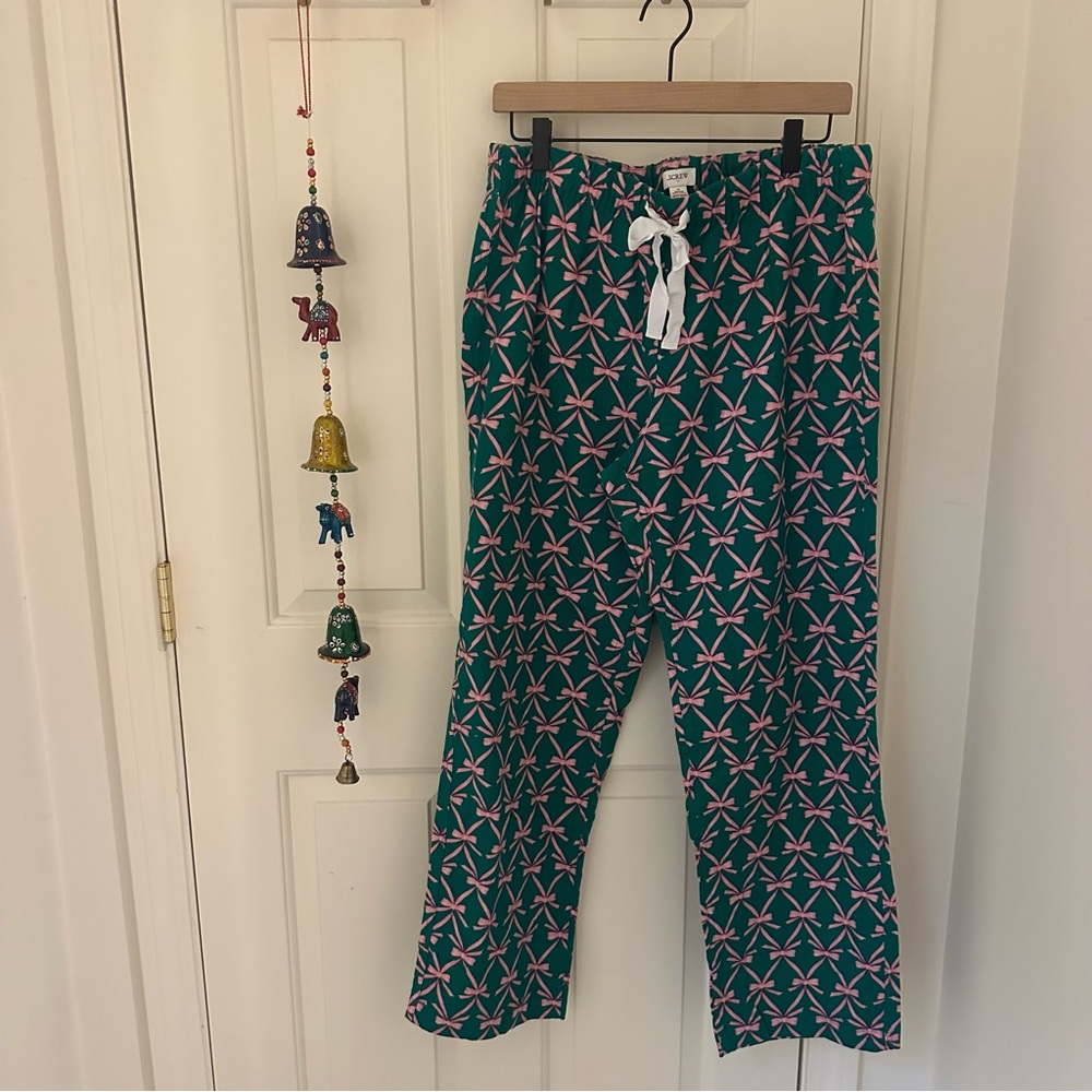NWT J. Crew Teal and Pink Bow Print Pajama Pants Medium